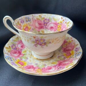 Royal Albert Made in England Tea Cup and Saucer Set in “Serena” Floral | Antique